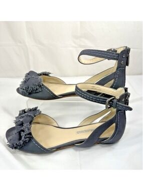 Vera Wang Lavender Canvas Bow Ankle Strap Flat Sandals Size 7.5M